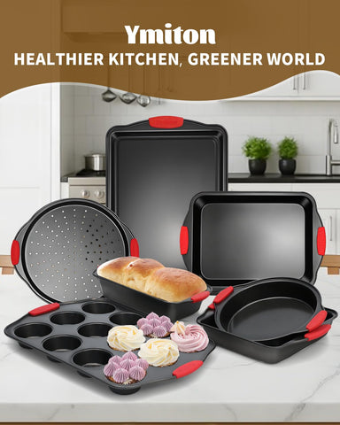 Ymiton stackable bakeware saves cabinet space when stored.