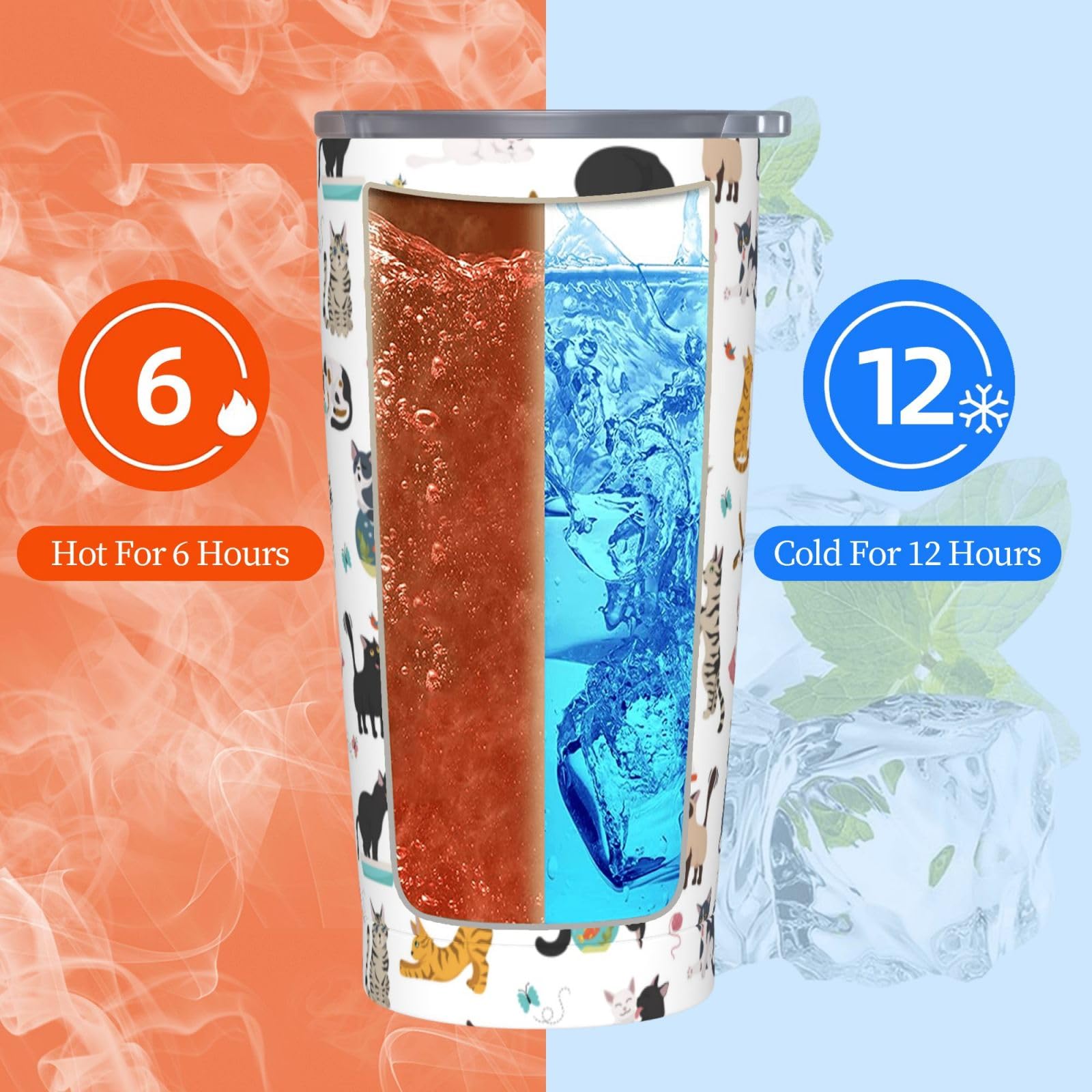 Yobvec Cat Tumbler 20oz size for all-day hydration at home or work