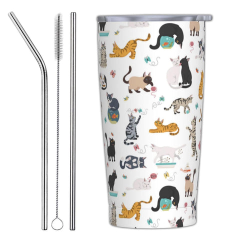 Yobvec Cat Tumbler front view with lid and straw for on-the-go hydrating