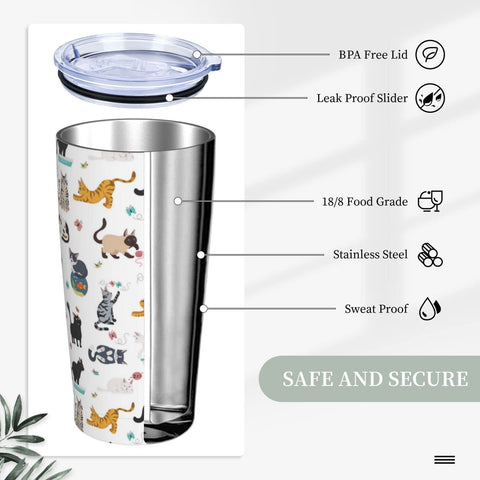 Yobvec Cat Tumbler interior is electro-polished stainless steel for clean tasting liquids