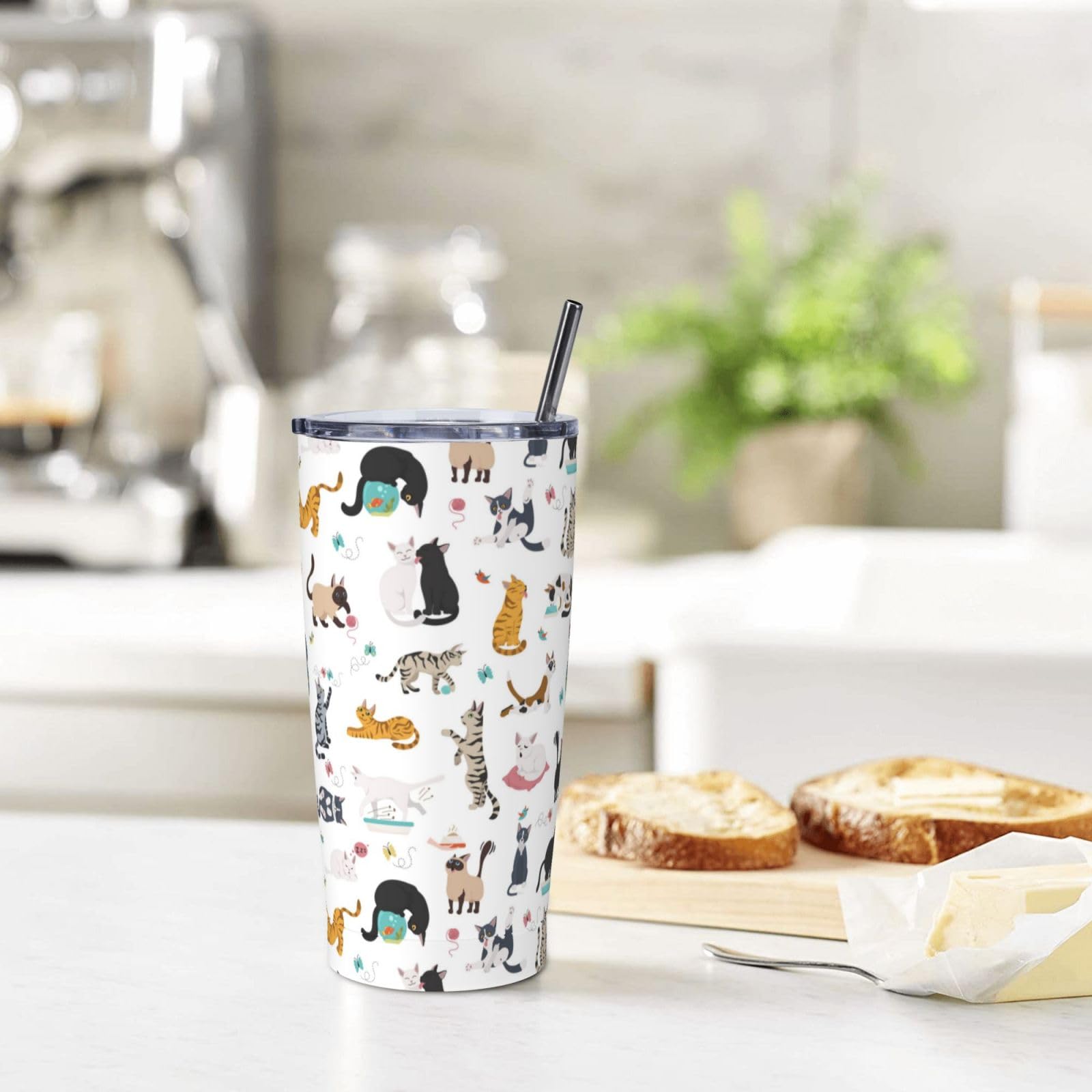 Yobvec Cat Tumbler lid with silicone gasket keeps beverages secure during travel