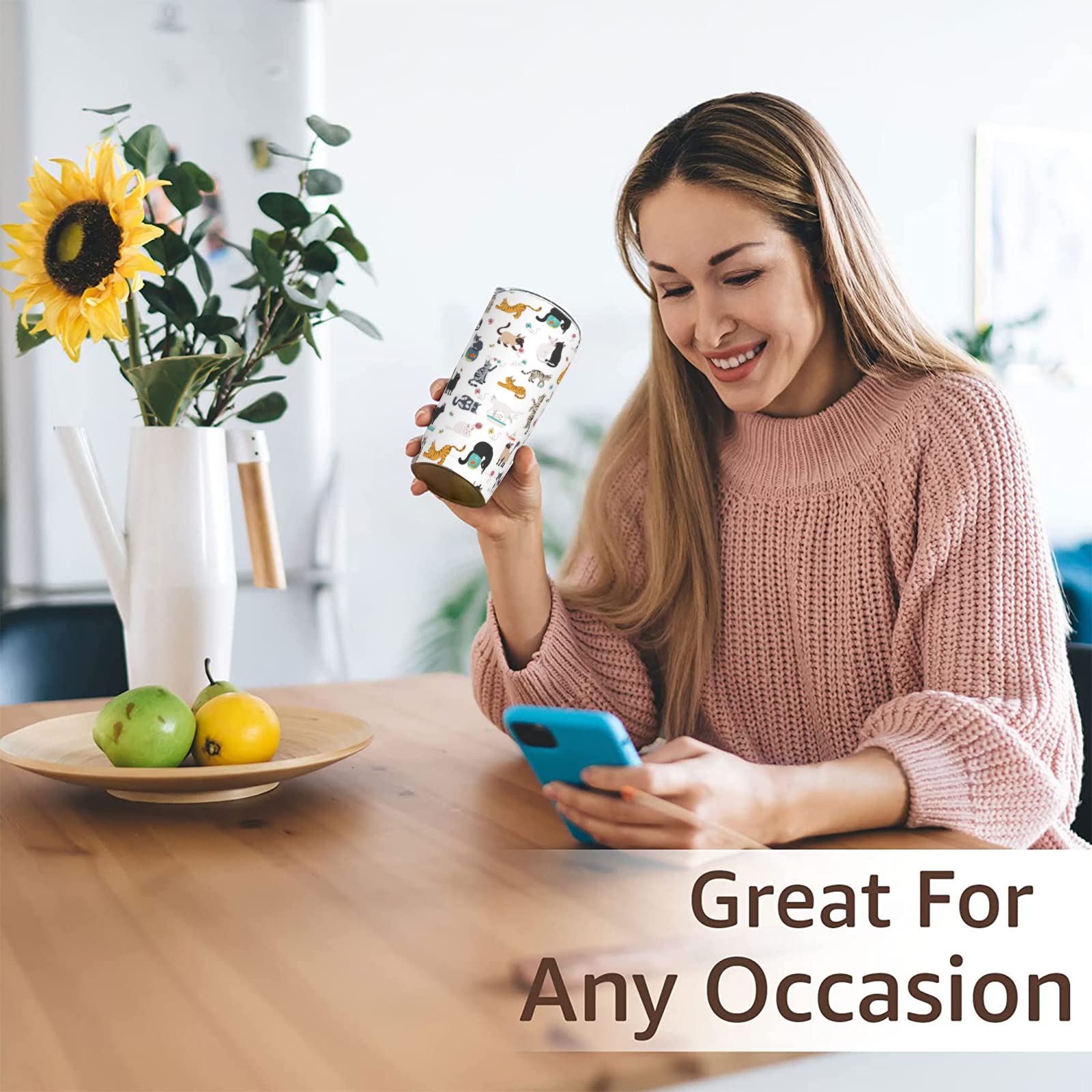 Yobvec Cat Tumbler includes two stainless steel straws and cleaning brush
