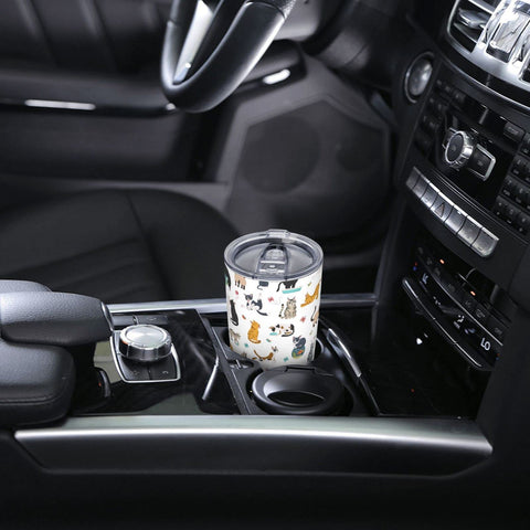 Yobvec Cat Tumbler in travel scene shows easy portability and spill-safe design