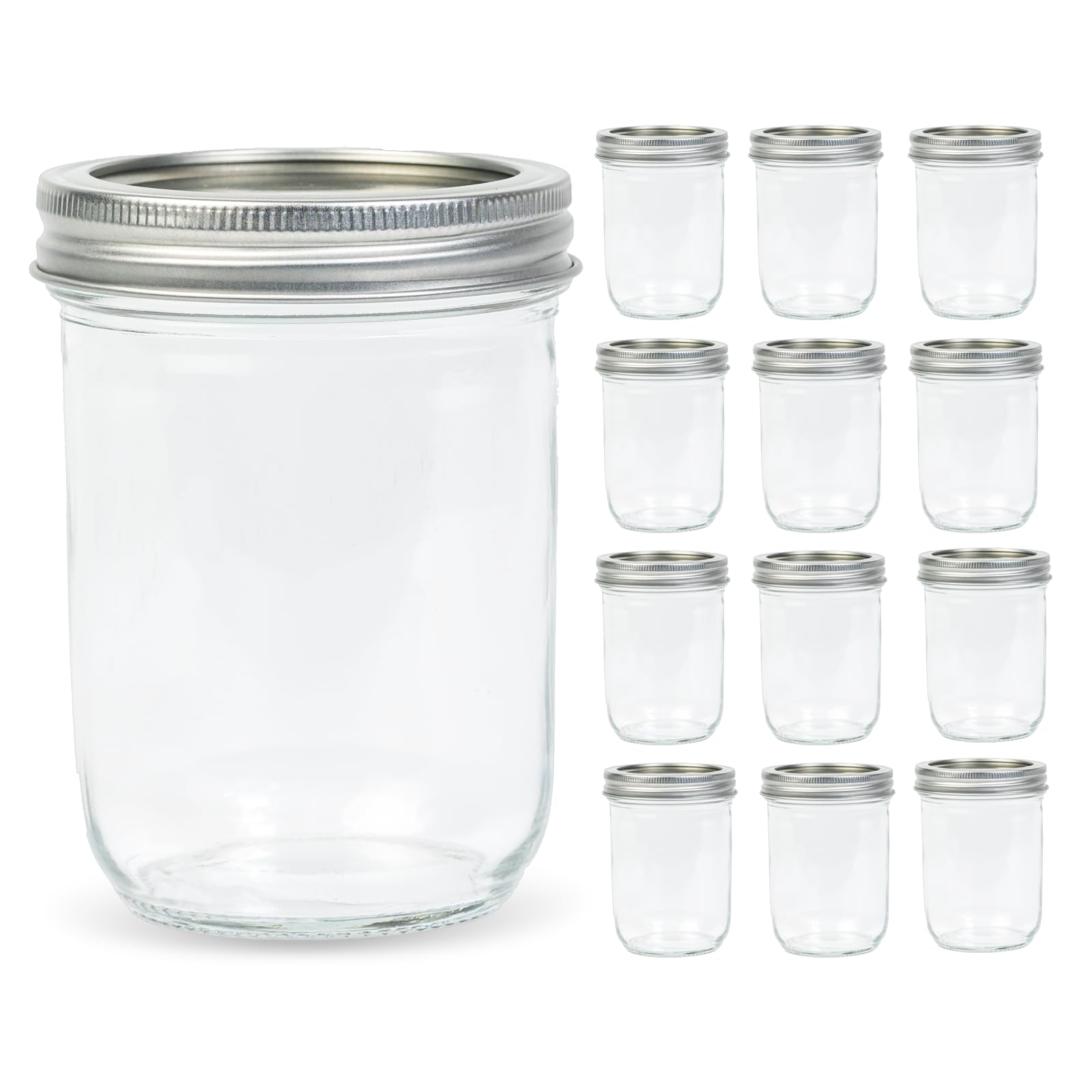 Yodecy 12-pack 16oz wide-mouth mason jars for pantry organization.