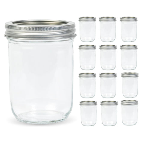Yodecy 12-pack 16oz wide-mouth mason jars for pantry organization.