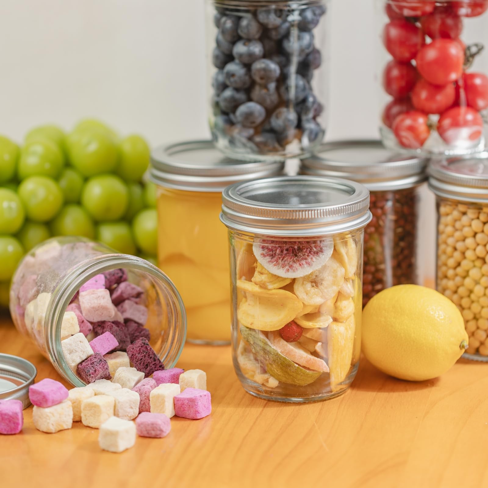 Yodecy jars for storing snacks, dry foods, and small items.