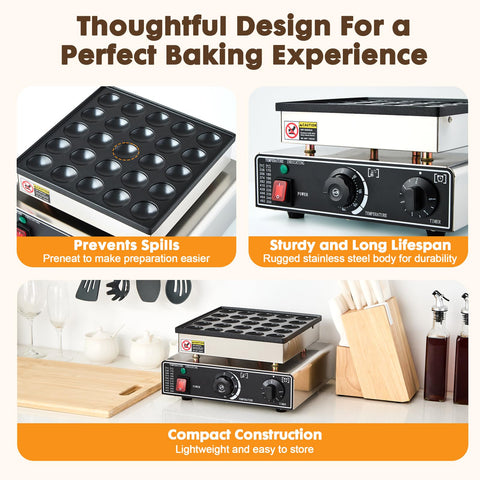 YODHOSA non-stick poffertjes grill surface enables easy release.