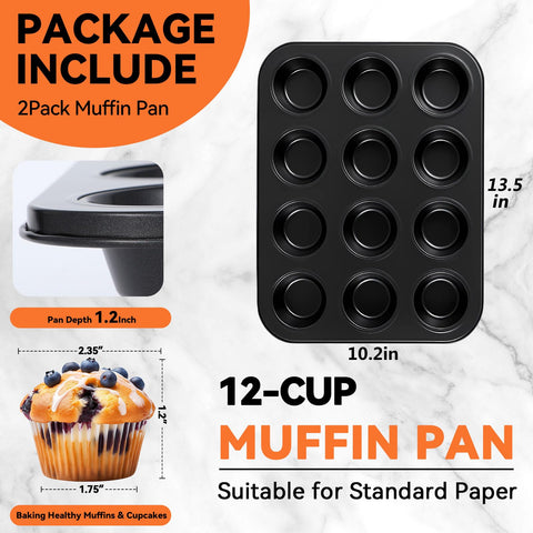 Yoehka 12-cup muffin tin with standard size for cupcakes and muffins.