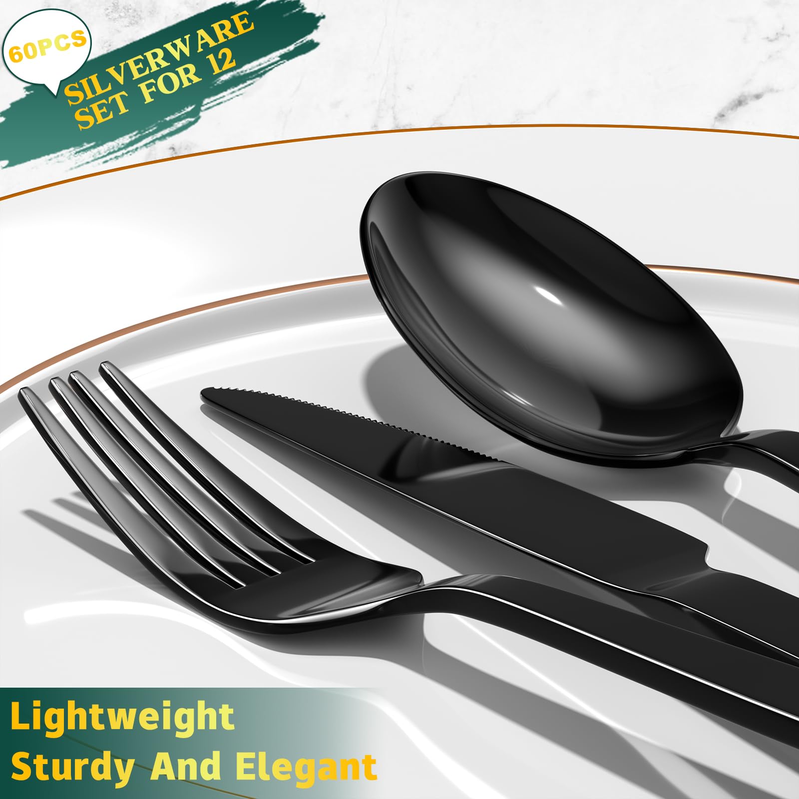 Yoehka black flatware dinner forks with sturdy balance for comfortable meals.