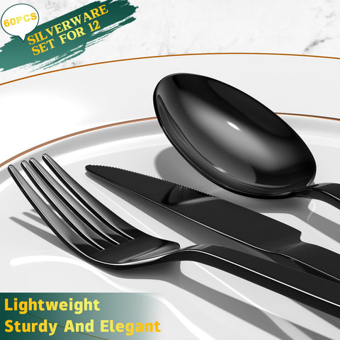 Yoehka black flatware dinner forks with sturdy balance for comfortable meals.