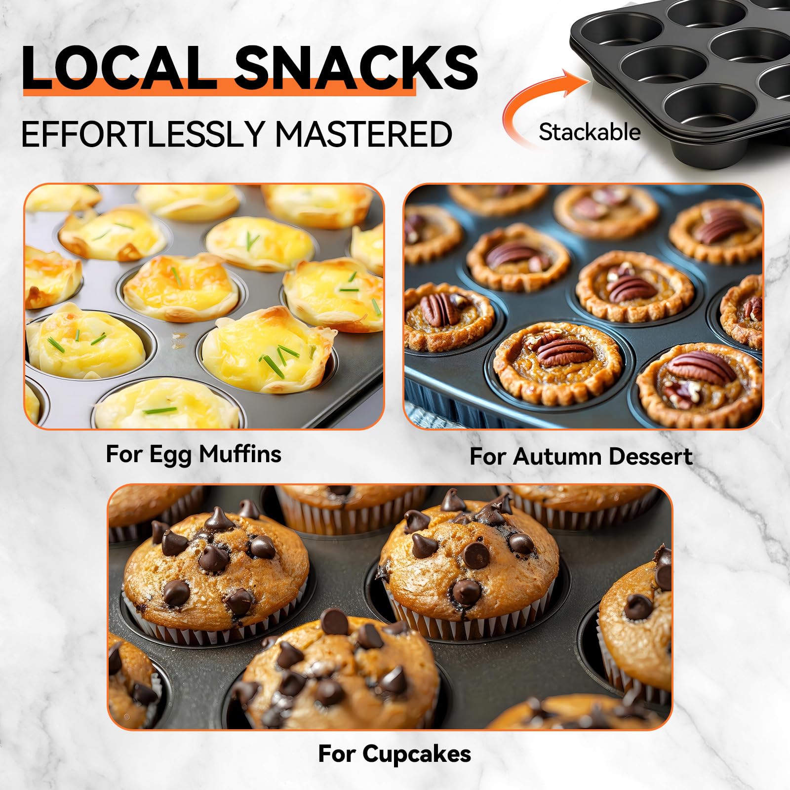 Yoehka nonstick surface allows quick release of cupcakes and mini quiches.