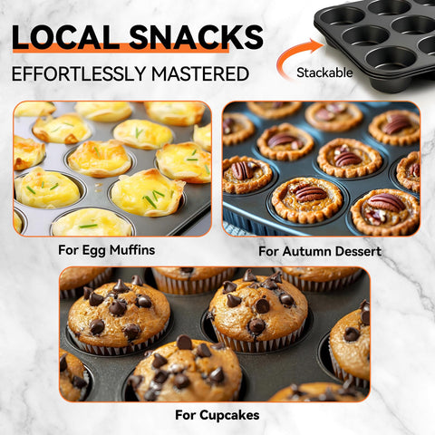 Yoehka nonstick surface allows quick release of cupcakes and mini quiches.