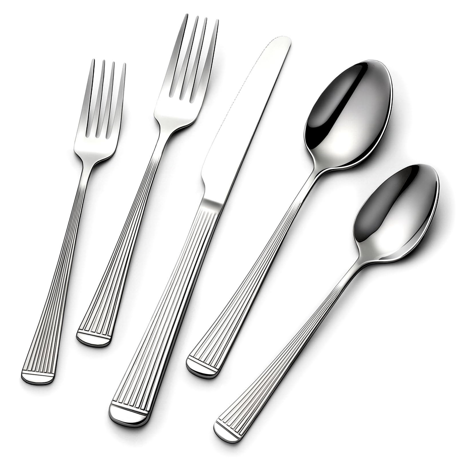 Yoehka hammered silverware 60-piece set for 12, ideal for cohesive home dining.