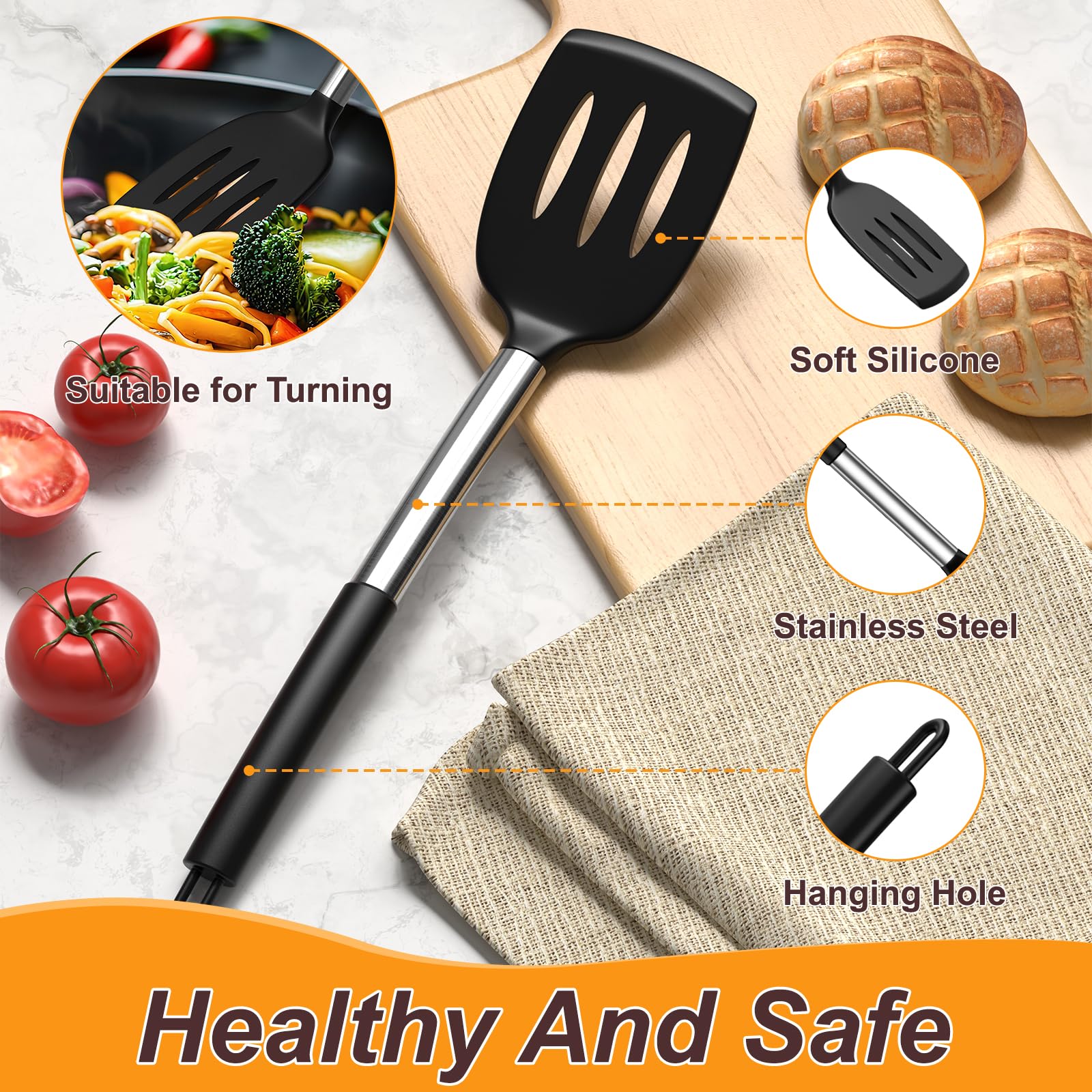 Yoehka silicone slotted turner for flipping delicate foods.