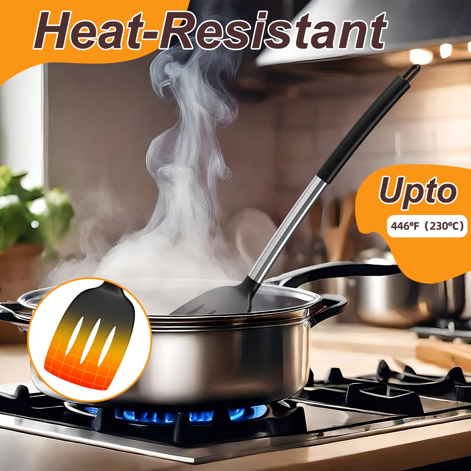 Yoehka silicone solid turner for versatile stirring.