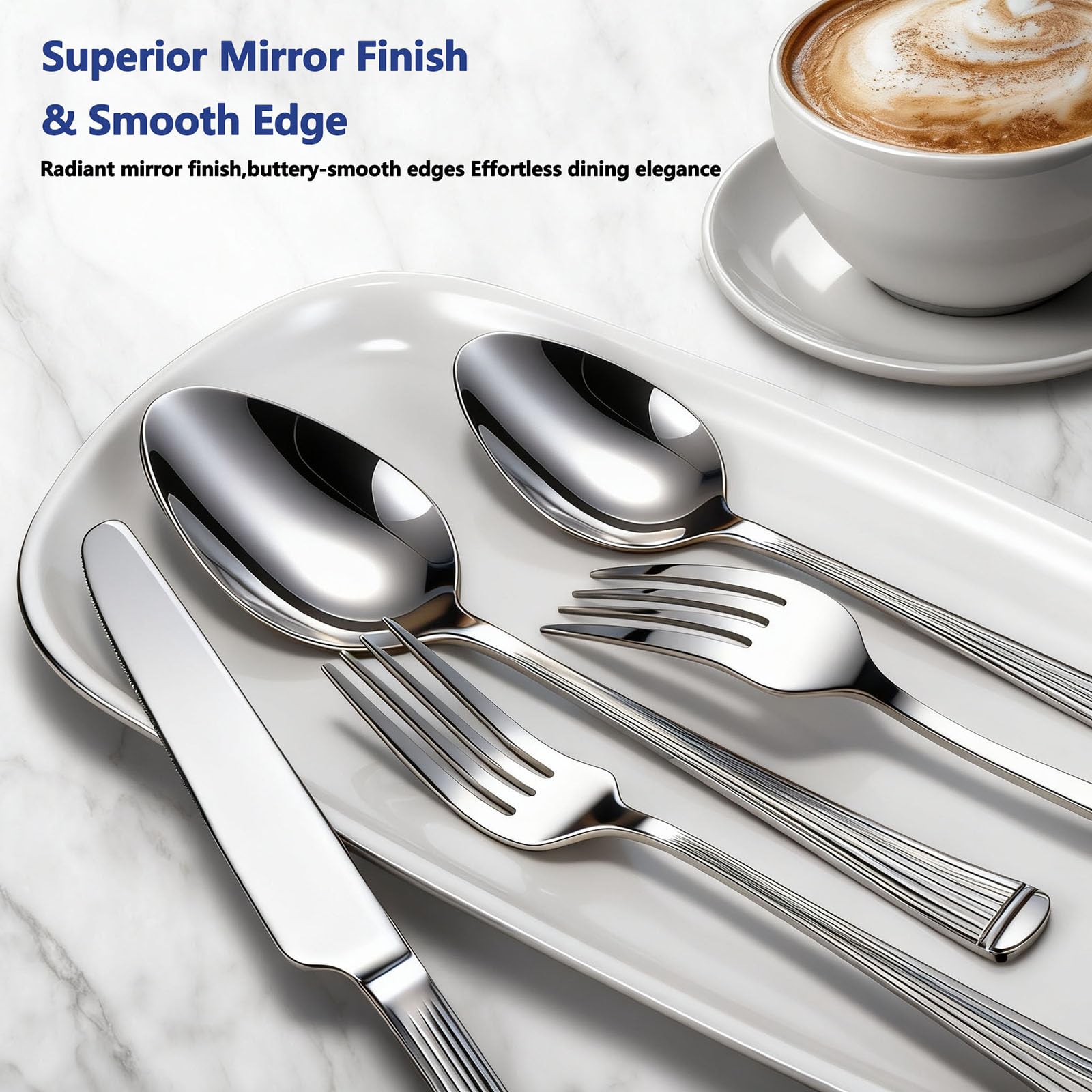 Yoehka stainless steel flatware with roman column handles for elegant tables.