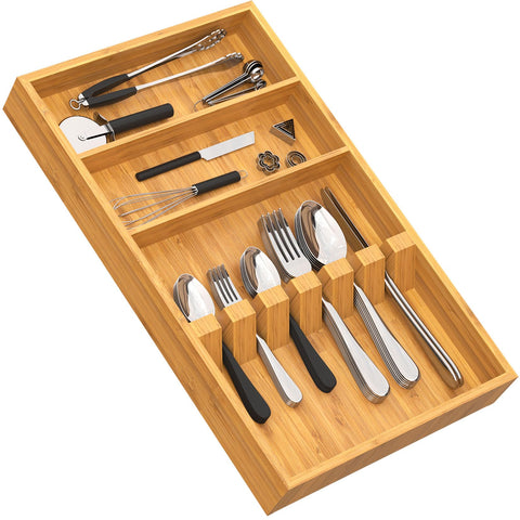 Yofidra bamboo organizer in drawer top view keeps utensils neatly organized