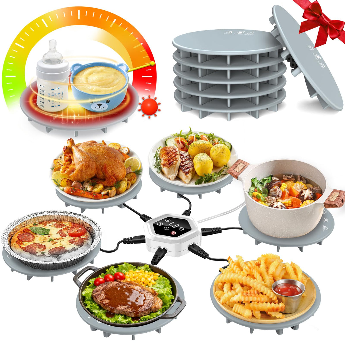 YOHHOS 6-Pad warming mat top view shows full-surface heating for many dishes.