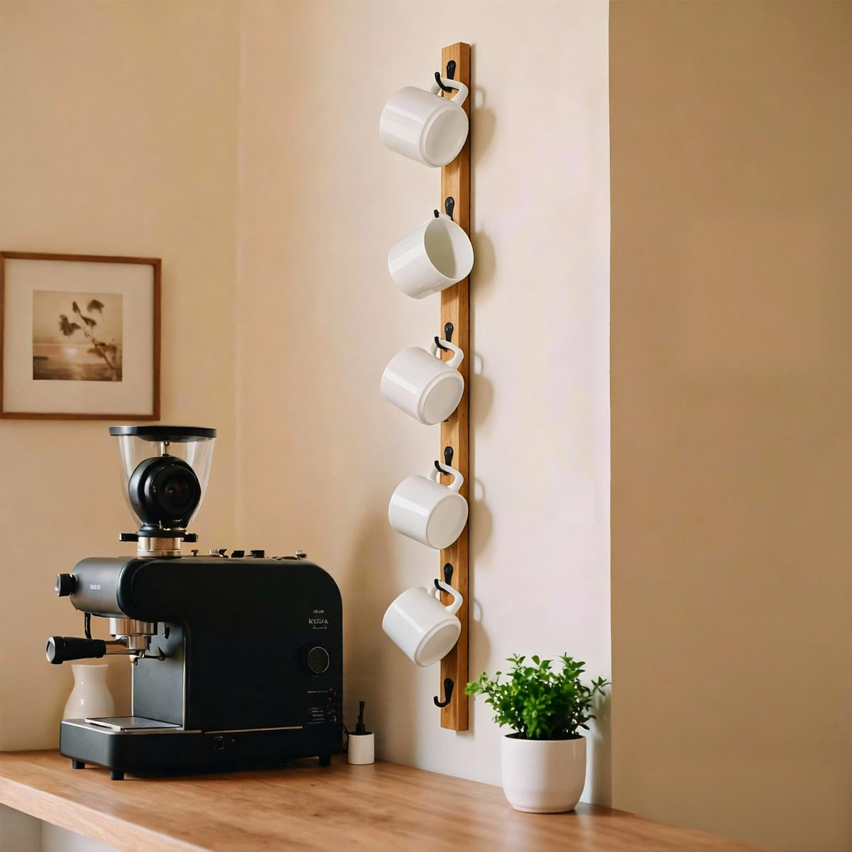 Yohsnor wall mount mug rack with six hooks for easy cup access and display