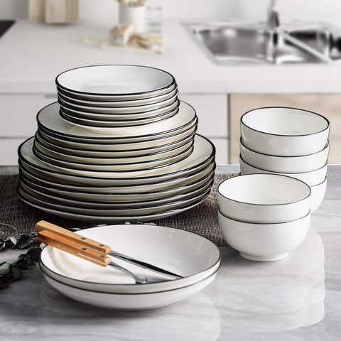 YOLIFE 6inch appetizer ceramic plate with black trim for party platters