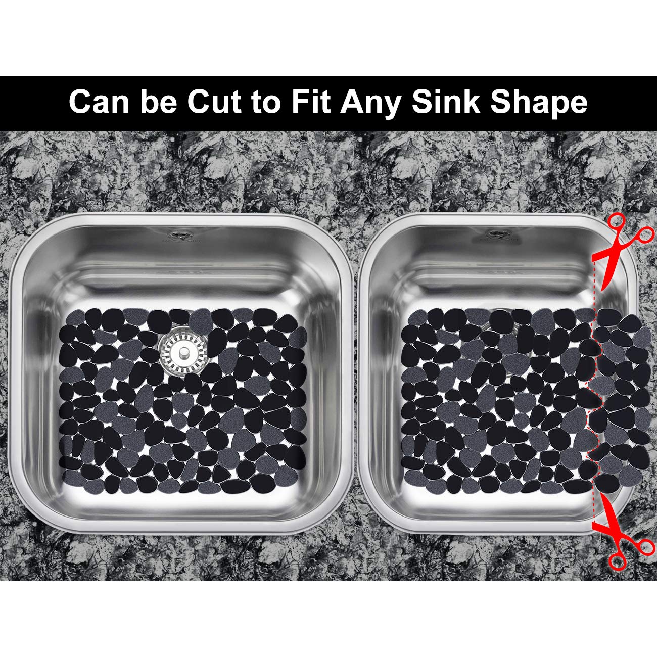 Yolife pebble sink mat cut to fit 12x15.8 inches for versatile sinks.