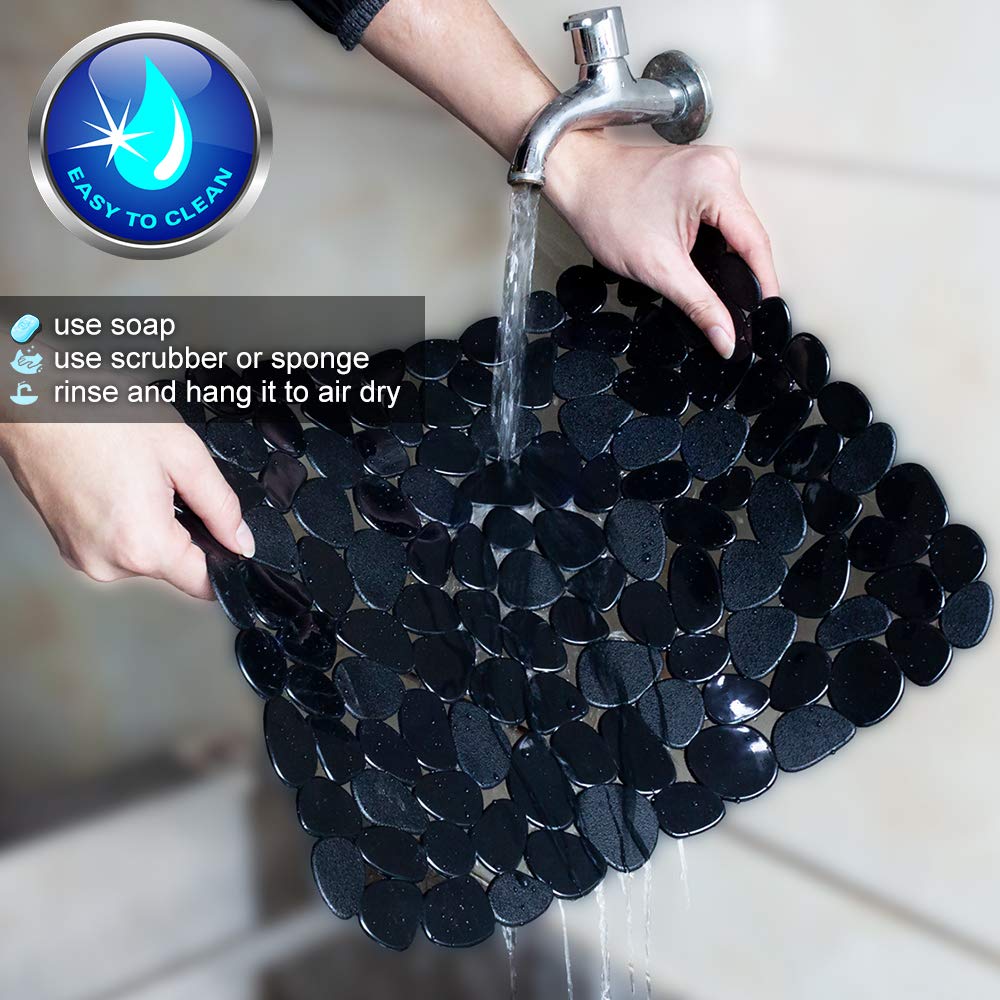 Yolife pebble sink mat black design resists stains and cleans easily.