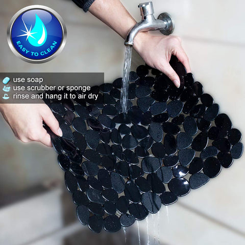 Yolife pebble sink mat black design resists stains and cleans easily.