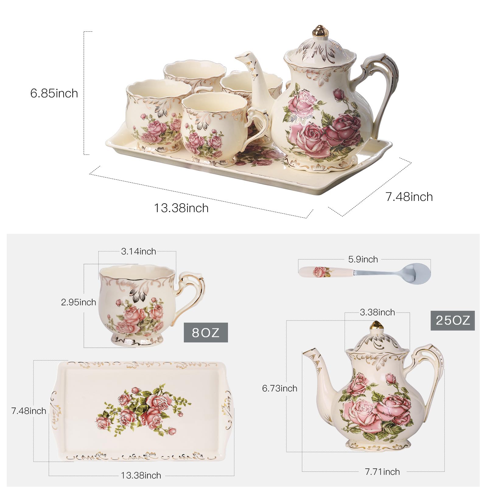 YOLIFE porcelain tea set with golden edge elevates table decor