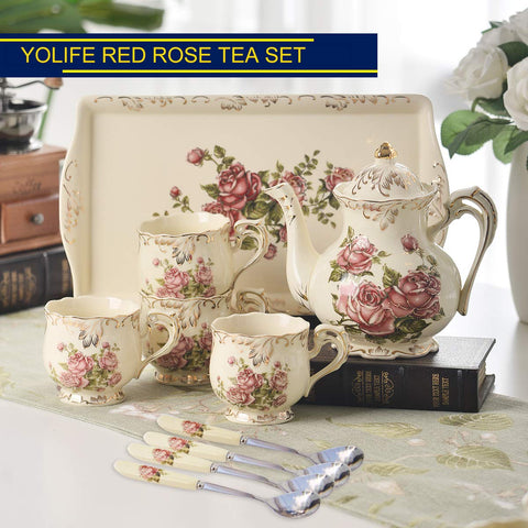 YOLIFE vintage rose teacups provide refined sipping for four guests