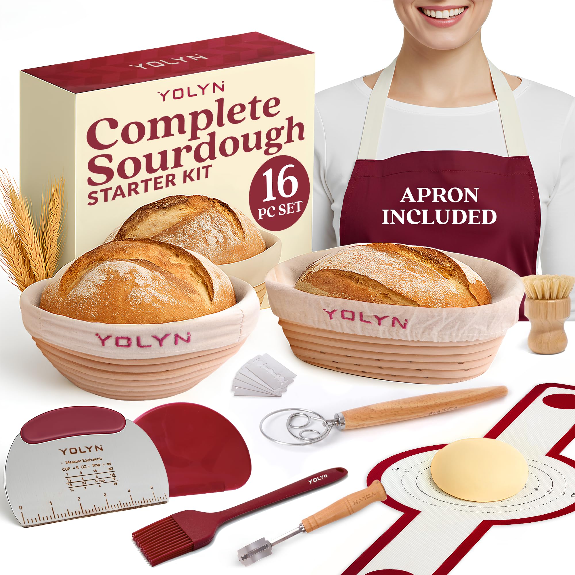 YOLYN banneton round 9 inch proofing basket for even rise and crust