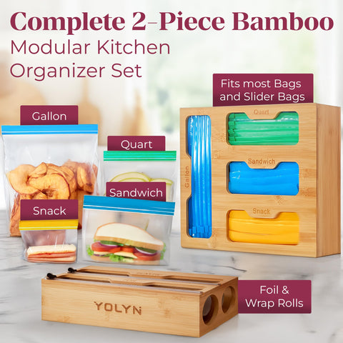 YOLYN wrap dispenser loaded with rolls demonstrating efficient kitchen setup