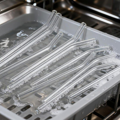 Yomarket sturdy borosilicate glass straw resists temperature changes during tea and cocktails.