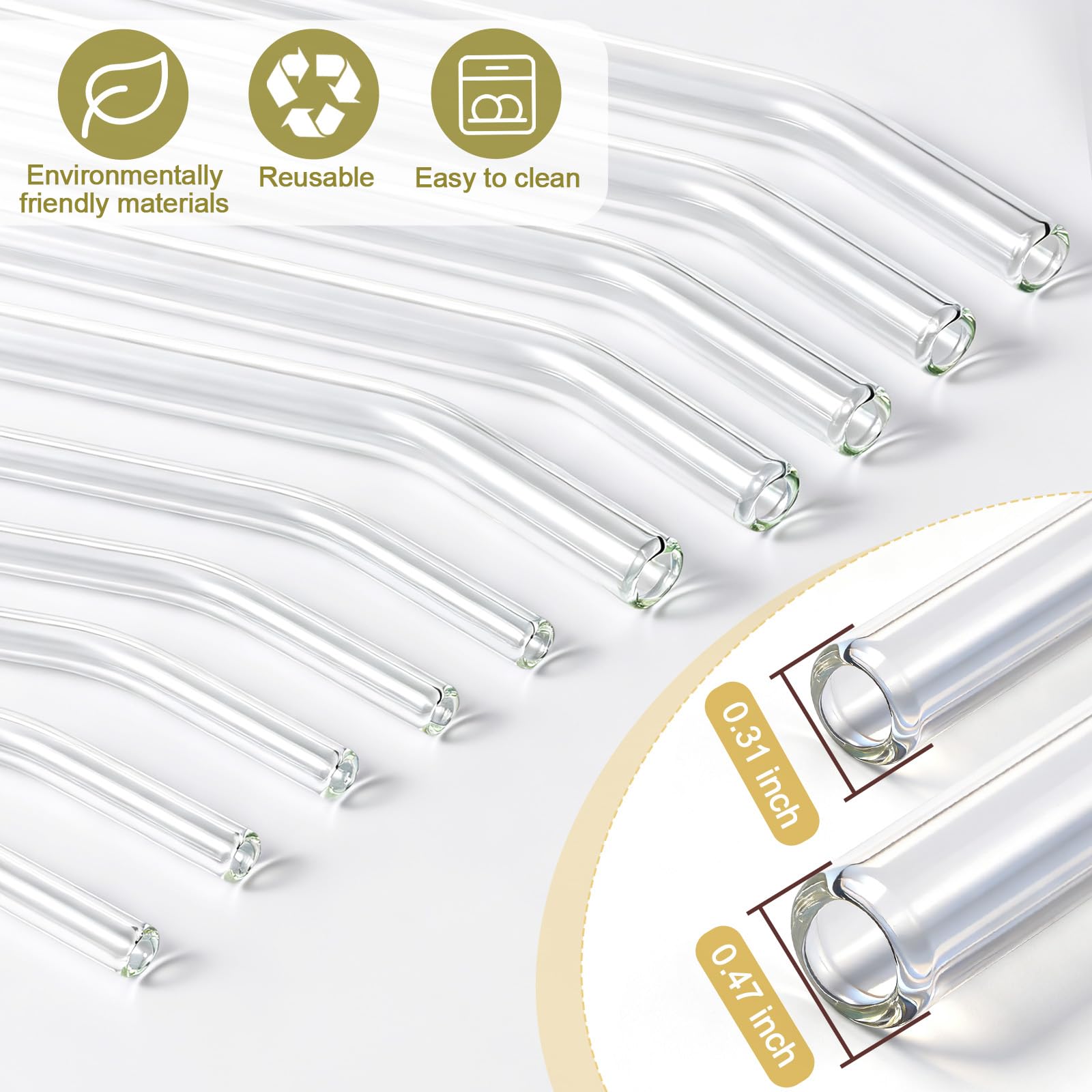 Yomarket clear glass straws in 8in 8mm size for everyday beverages.