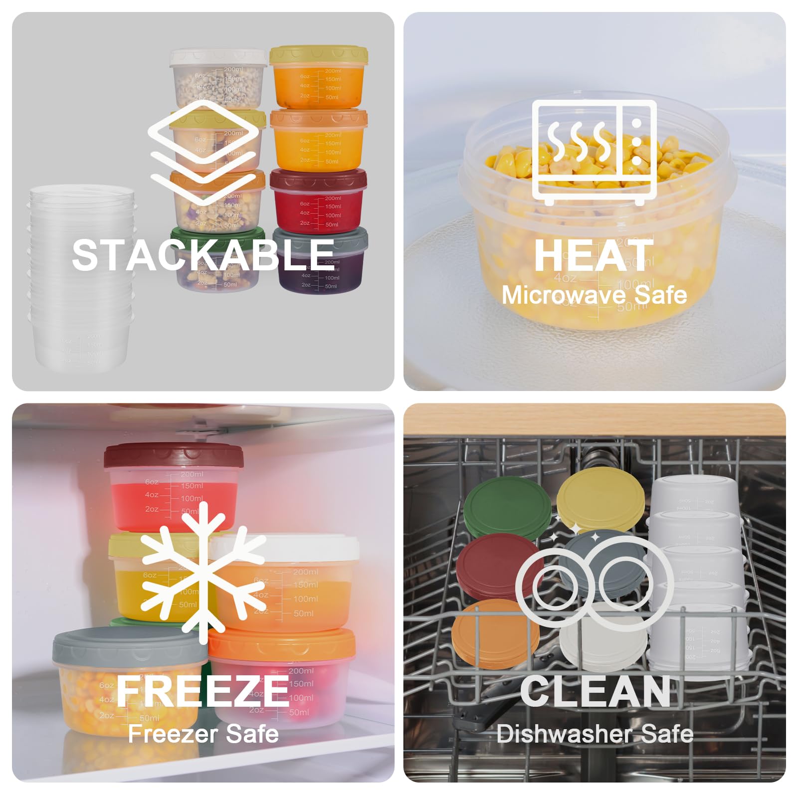 Yomarket freezer-safe stackable containers for compact fridge storage.