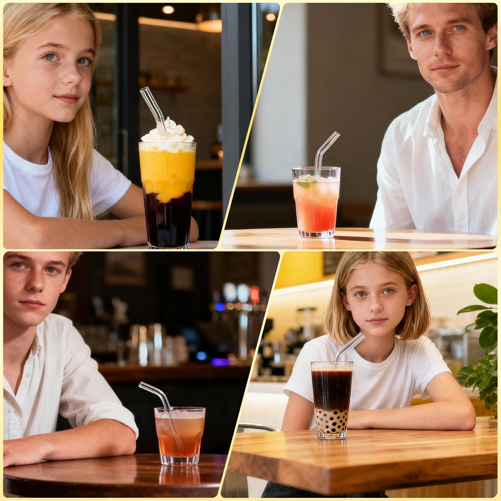 Yomarket shimmering glass straw boosts drink presentation for smoothies and milkshakes.