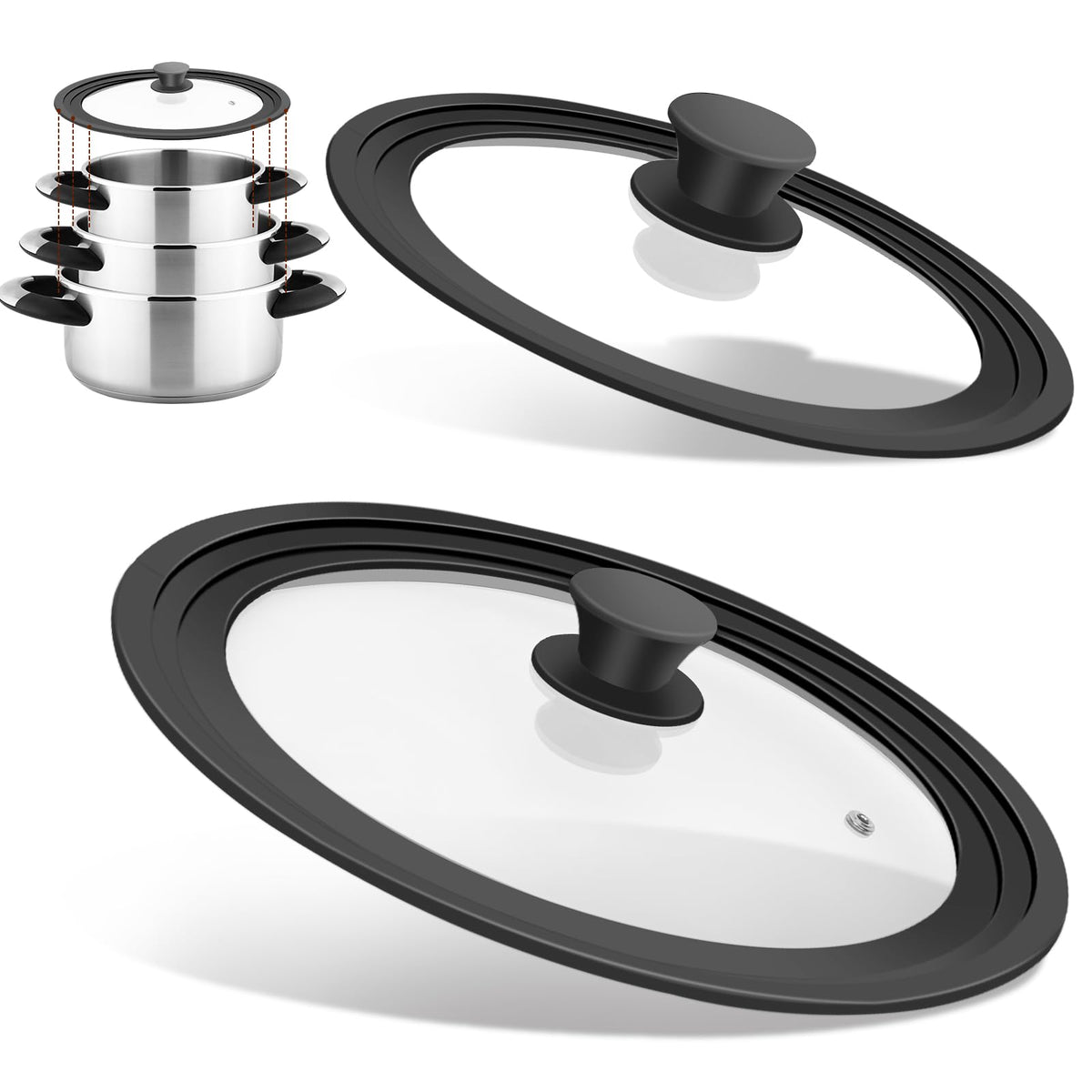 YOMUME universal lid, large 10-12 inch glass, for easy monitoring and reduced splatter.