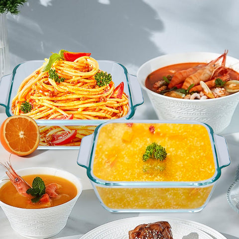 Yomvzake dishwasher-safe glass dish for easy cleanup.