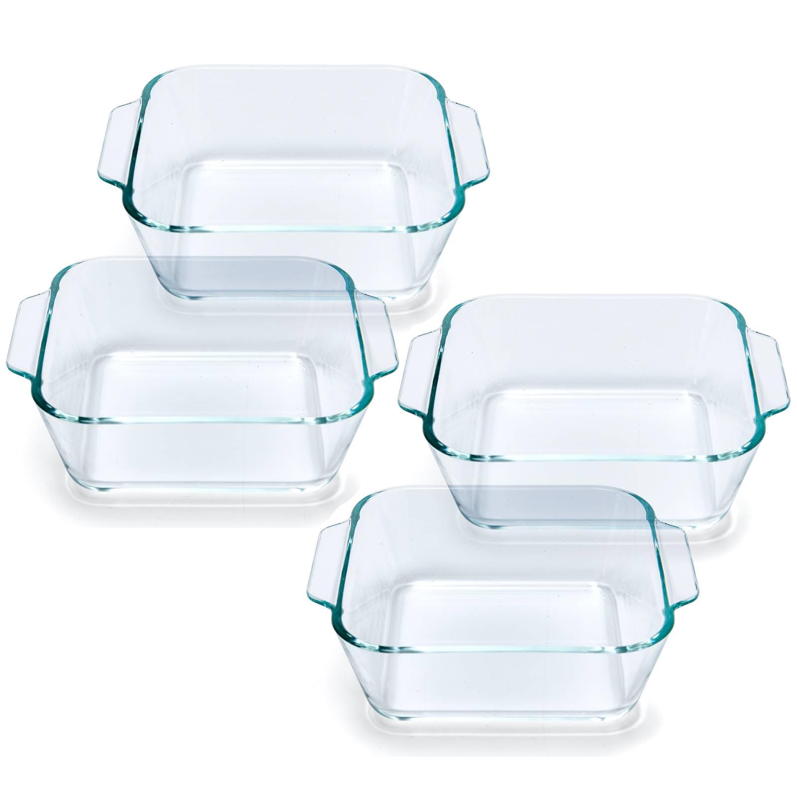 Yomvzake 5-inch square glass casserole dish with handle, ideal for single servings.