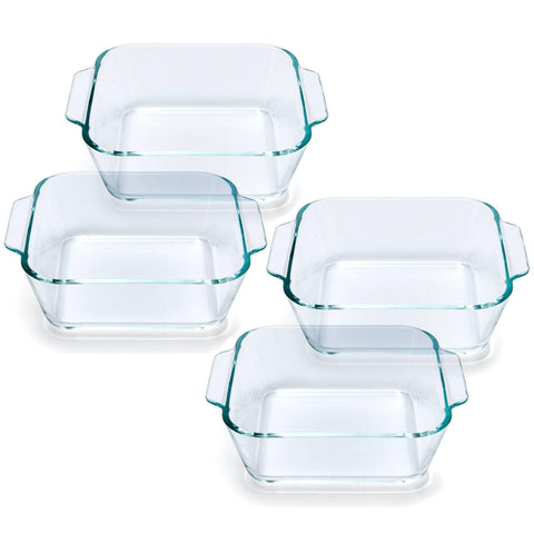 Yomvzake 5-inch square glass casserole dish with handle, ideal for single servings.