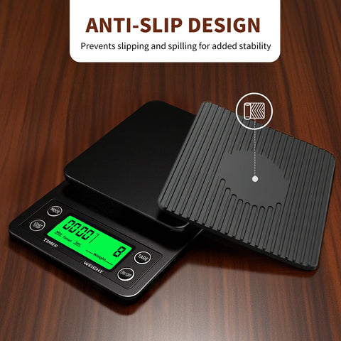 Yoncon scale used for espresso and pour-over brewing on a stable surface.