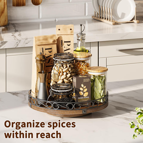 Yoobure wooden round tray fits deep cabinets for organized storage.