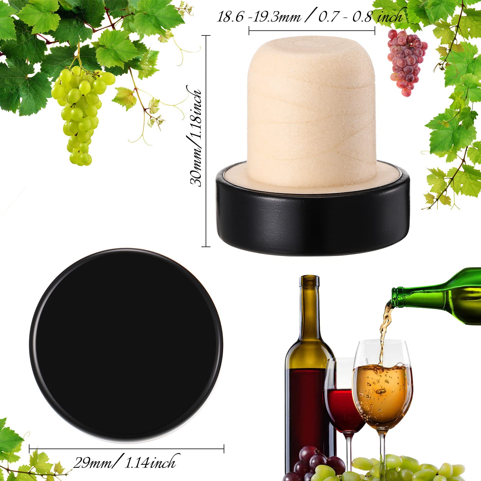 Yookeer 144-pack black stoppers for wine and beer bottles