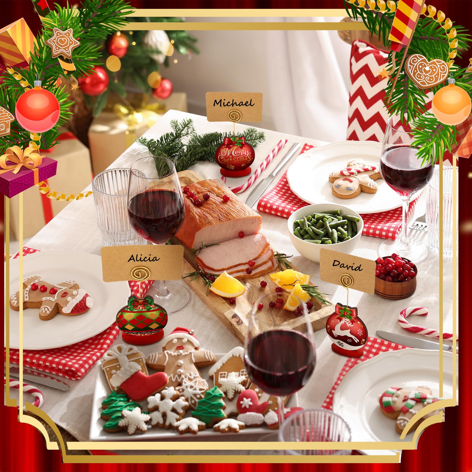 Yookeer holiday desk decor card holders on a workspace