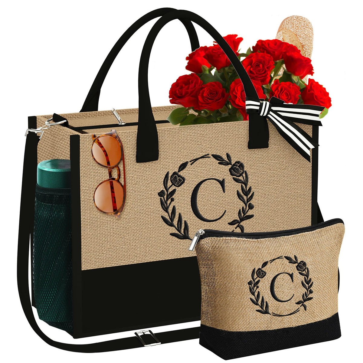 YOOLIFE initials tote bag with monogram embroidery for a personalized birthday gift.
