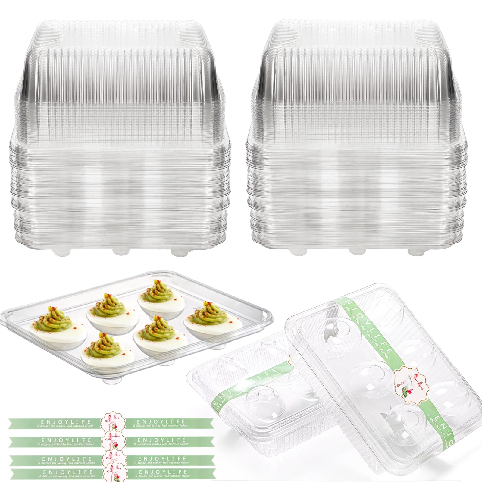Yopay deviled egg tray with six slots and lid keeps halves secure.