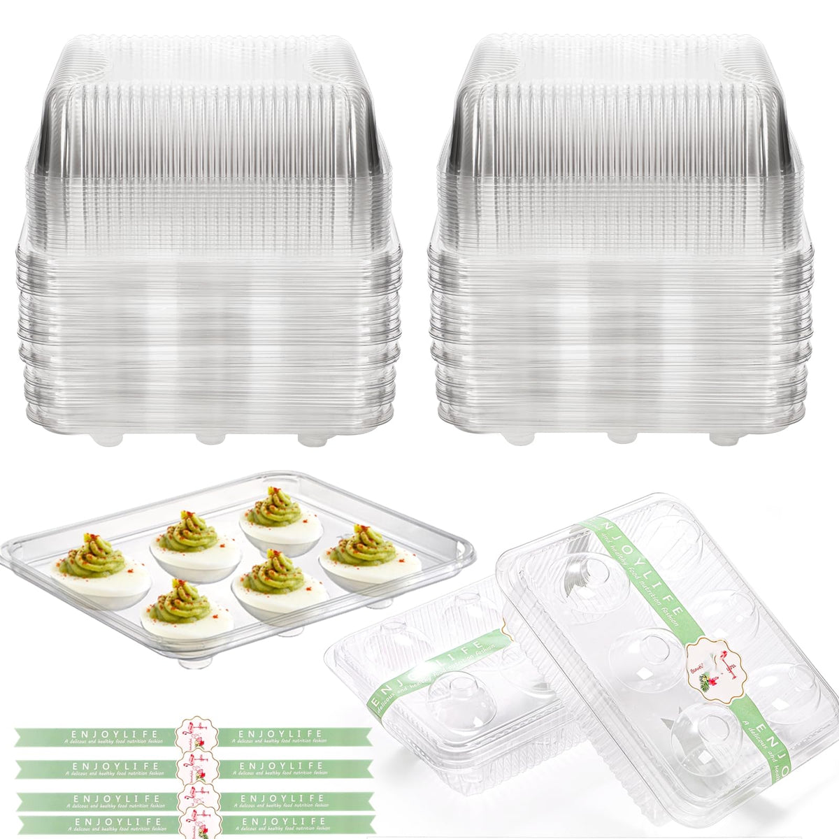 Yopay deviled egg tray with six slots and lid keeps halves secure.