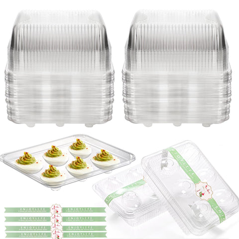 Yopay deviled egg tray with six slots and lid keeps halves secure.