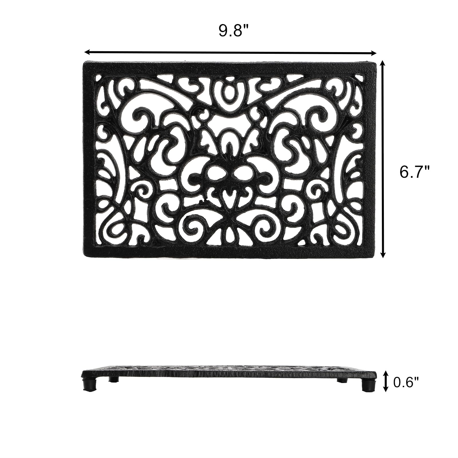 Yopay rustproof cast iron trivet with flower pattern adds vintage charm and protection.