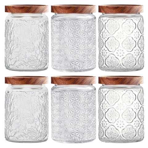 Yoqelt vintage glass jar with wooden lid shows airtight seal for pantry organization.