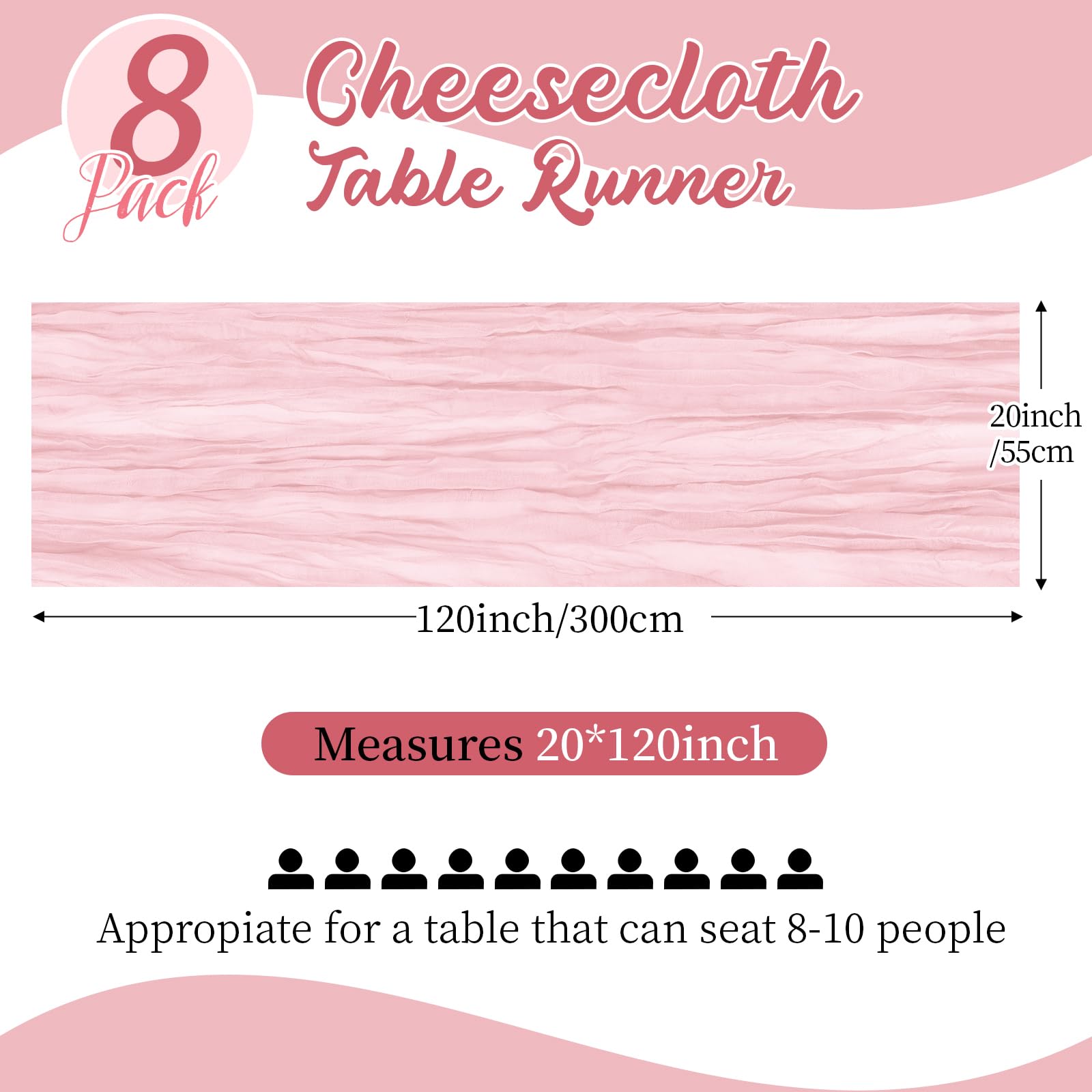 Yorcari crinkle gauze table runner in pink adds texture for romantic ambiance